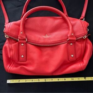 KATE SPADE Coral Color Pebble Leather fold over Smaller Size zip Top Crossbody